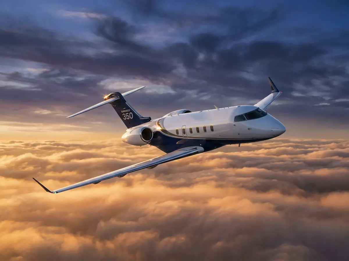 Midsize jet above the clouds