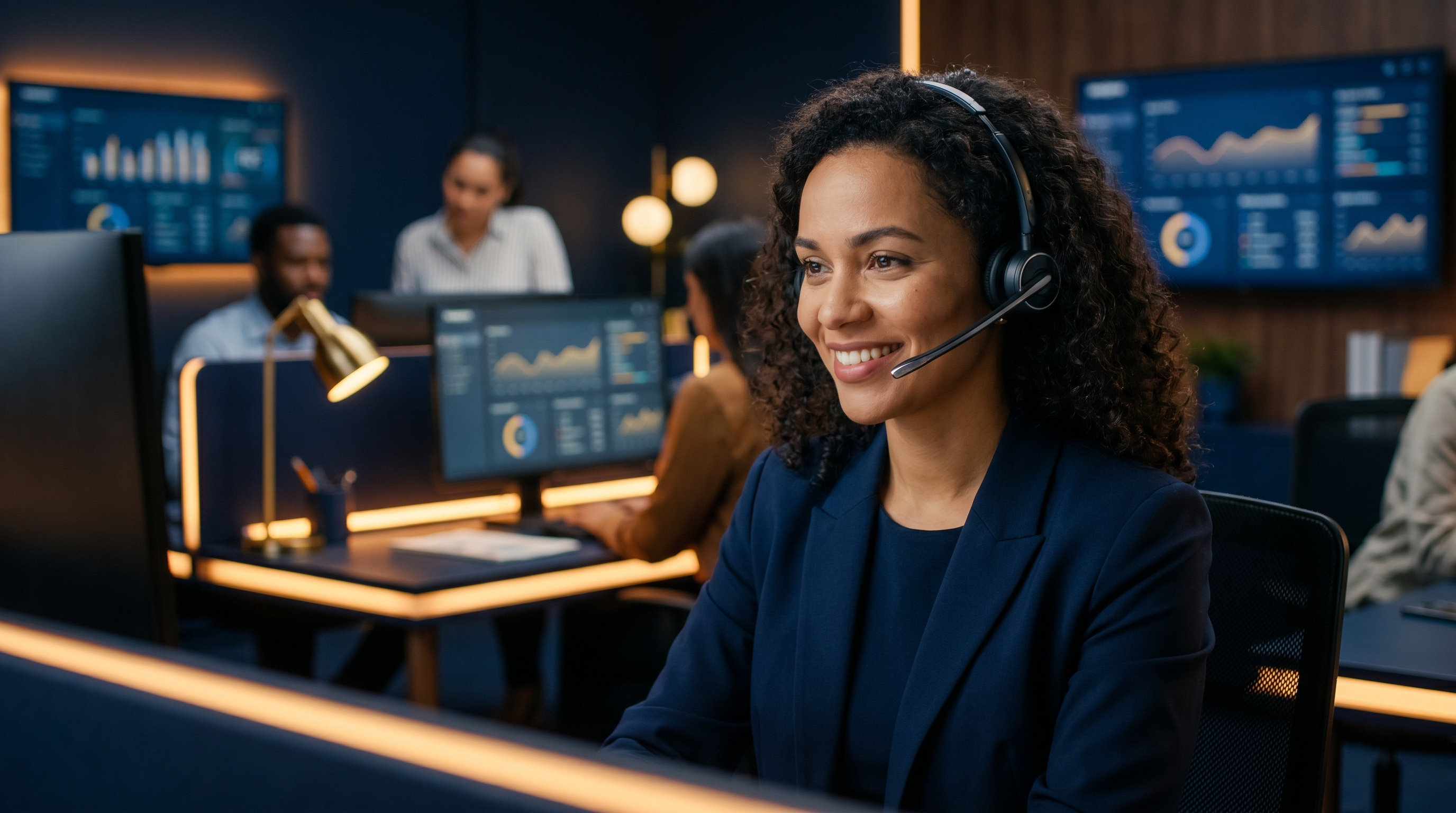 A Lumilink business development representative in conversation with an international prospect