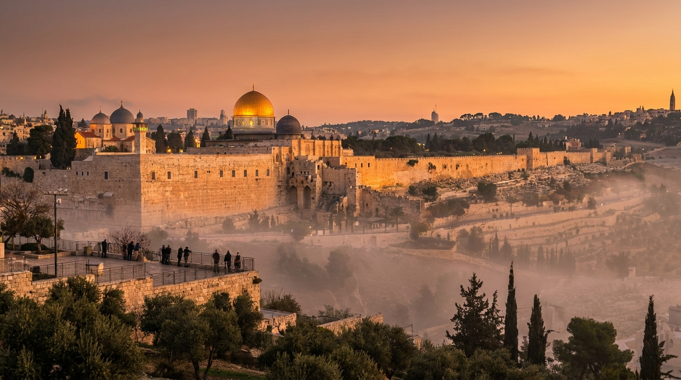 Golden sunrise over the Old City of Jerusalem