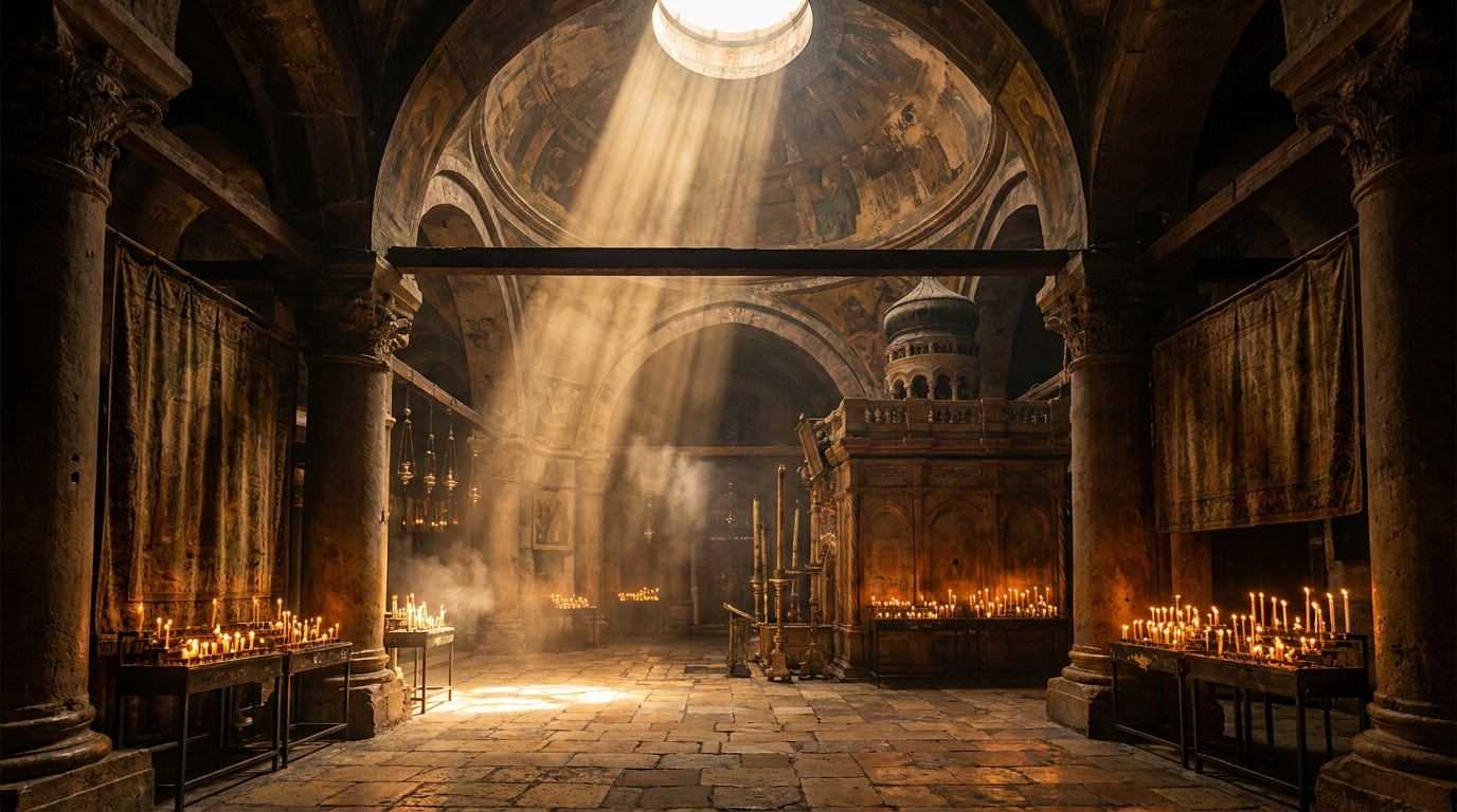 Light rays inside the Church of the Holy Sepulchre