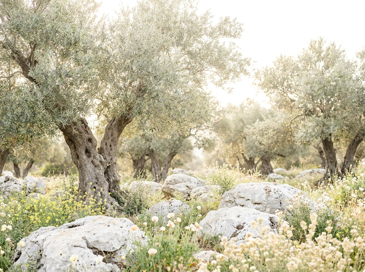 Olive grove in soft morning light