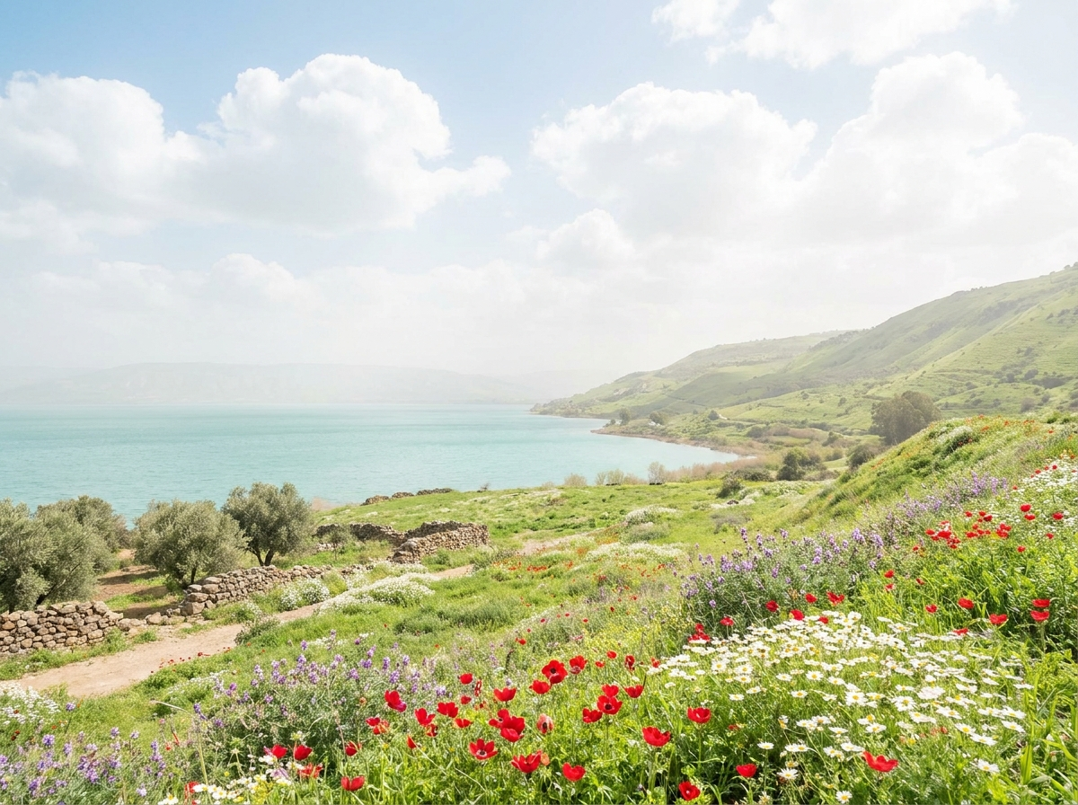 Spring wildflowers on the Sea of Galilee shore