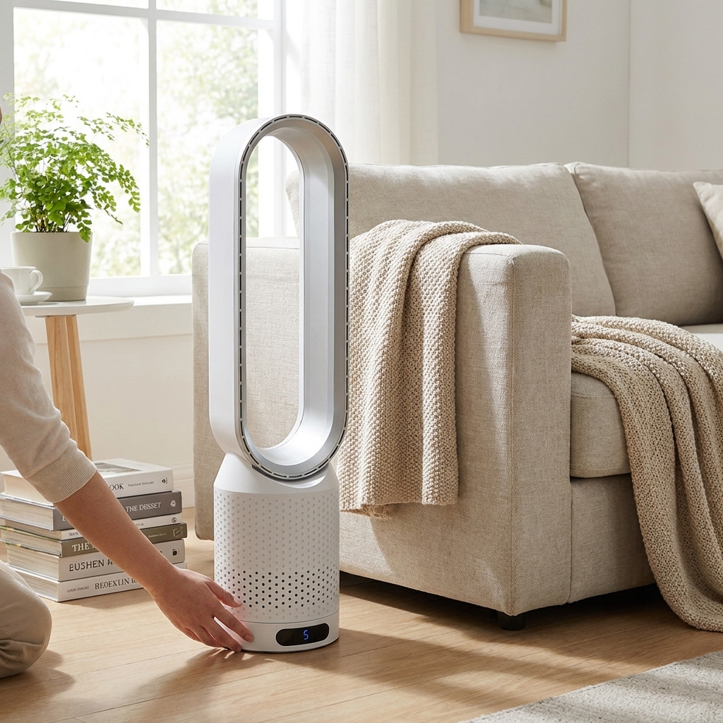 Bladeless fan with air cooler function and quiet air circulation for bedroom and living room | Sansoti