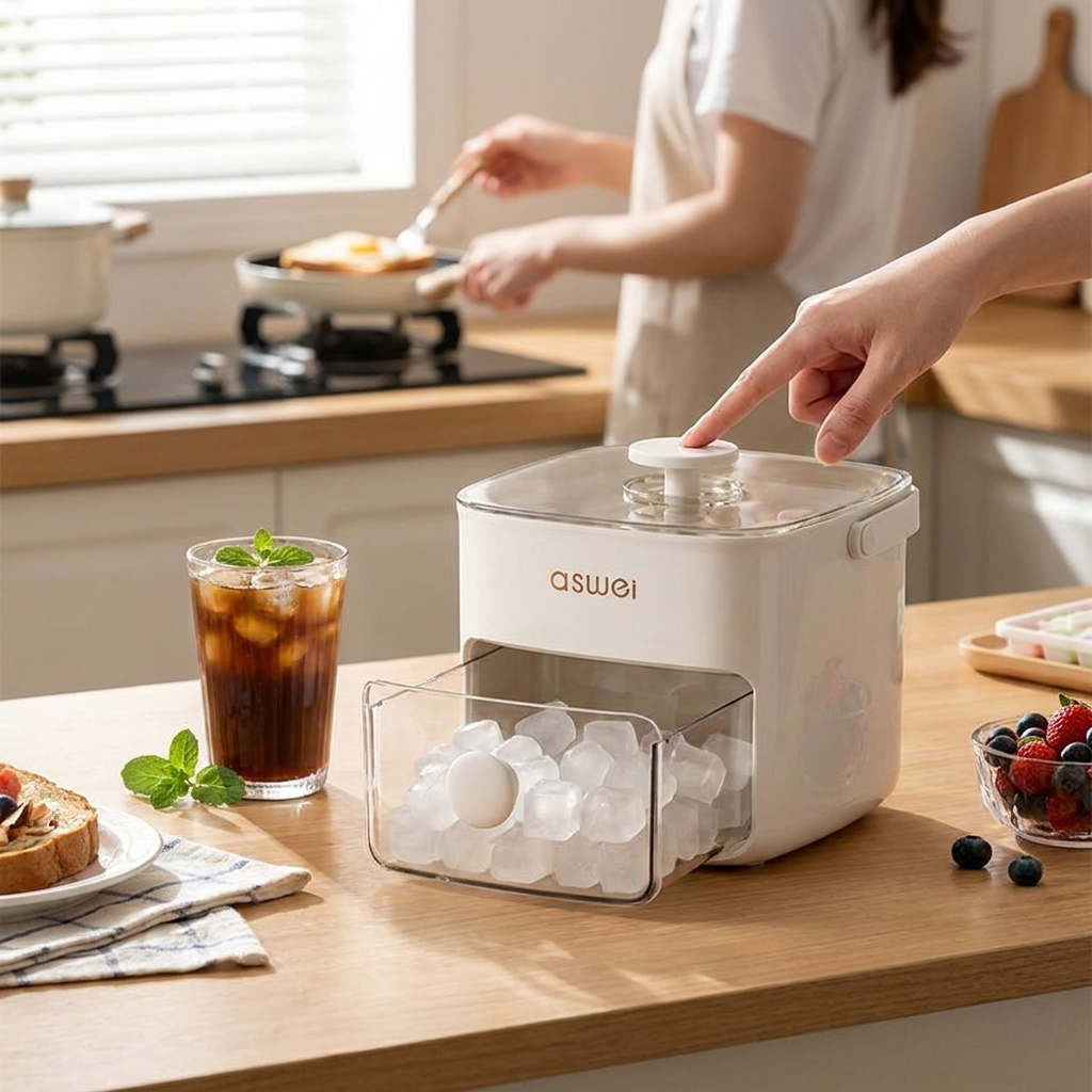 Elektrische IJsblokjesmachine Met Grote Capaciteit Voor Snel IJsblokjes En IJsbollen In Keuken Of Thuisbar | Sansoti