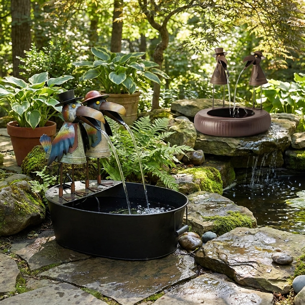 Water Fountain Animal Figure Polyresin with Pump Garden Terrace Outdoor | Sansoti