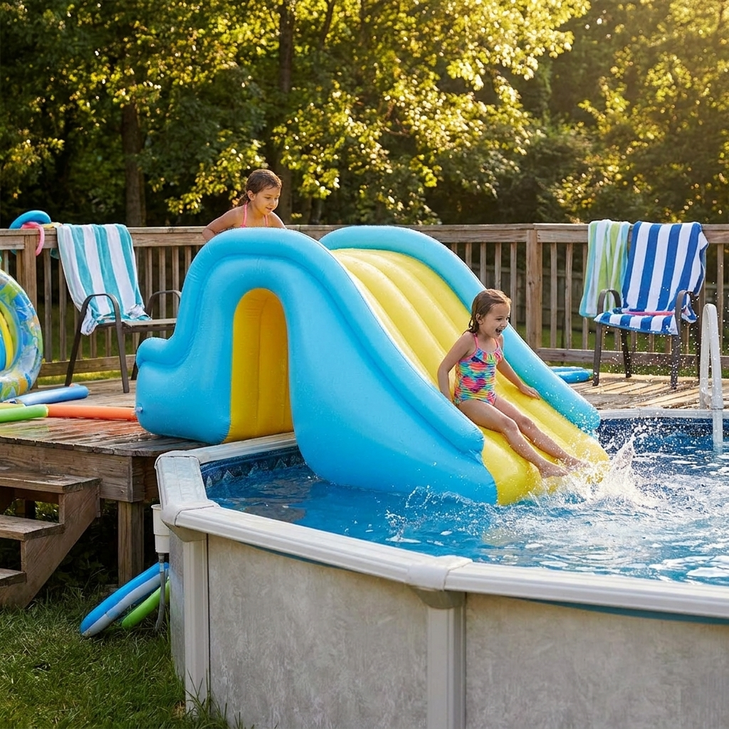 Opblaasbare Glijbaan PVC 180x90 cm Blauw Geel Zwembad Tuin Waterglijbaan Kinderen Zomer Speeltoestel | Sansoti