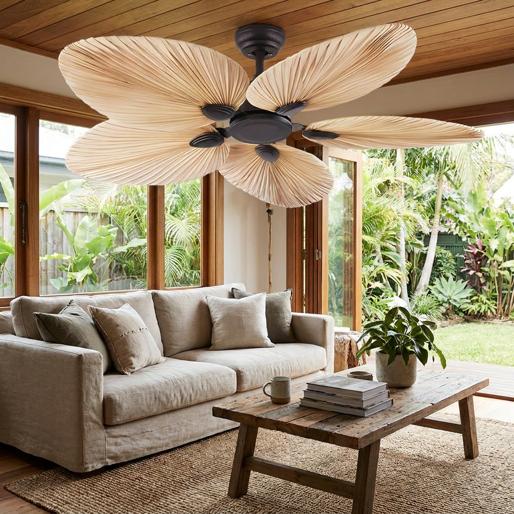 Ceiling Fan Palm Leaf 52 Inch Iron Brown lifestyle