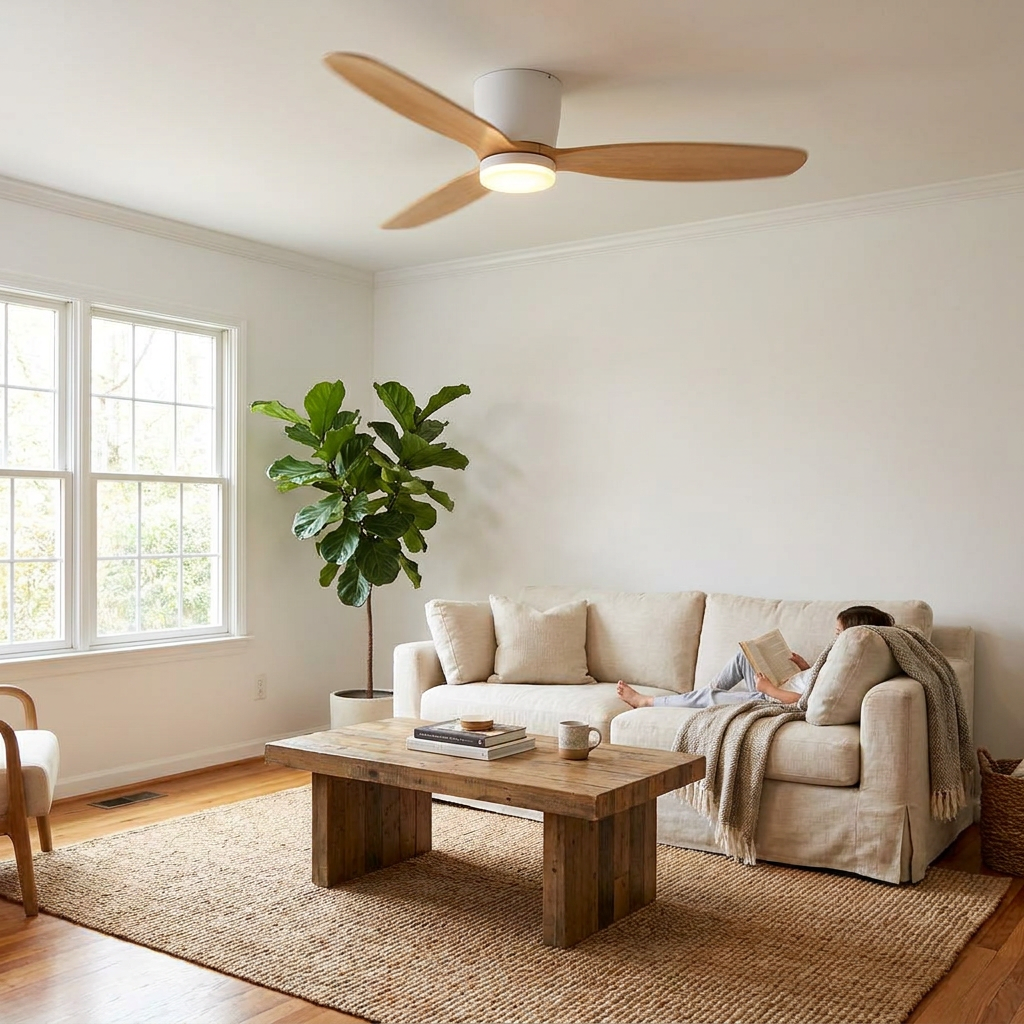 Ceiling Fan With Light Wood 6 Speeds DC Motor White | Sansoti lifestyle