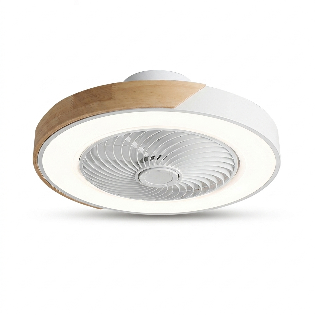 Ceiling fan with Lamp 50cm LED Dimmable Wood Remote Control Bedroom Living Room Kitchen Bladeless Ceiling Lamp Fan studio