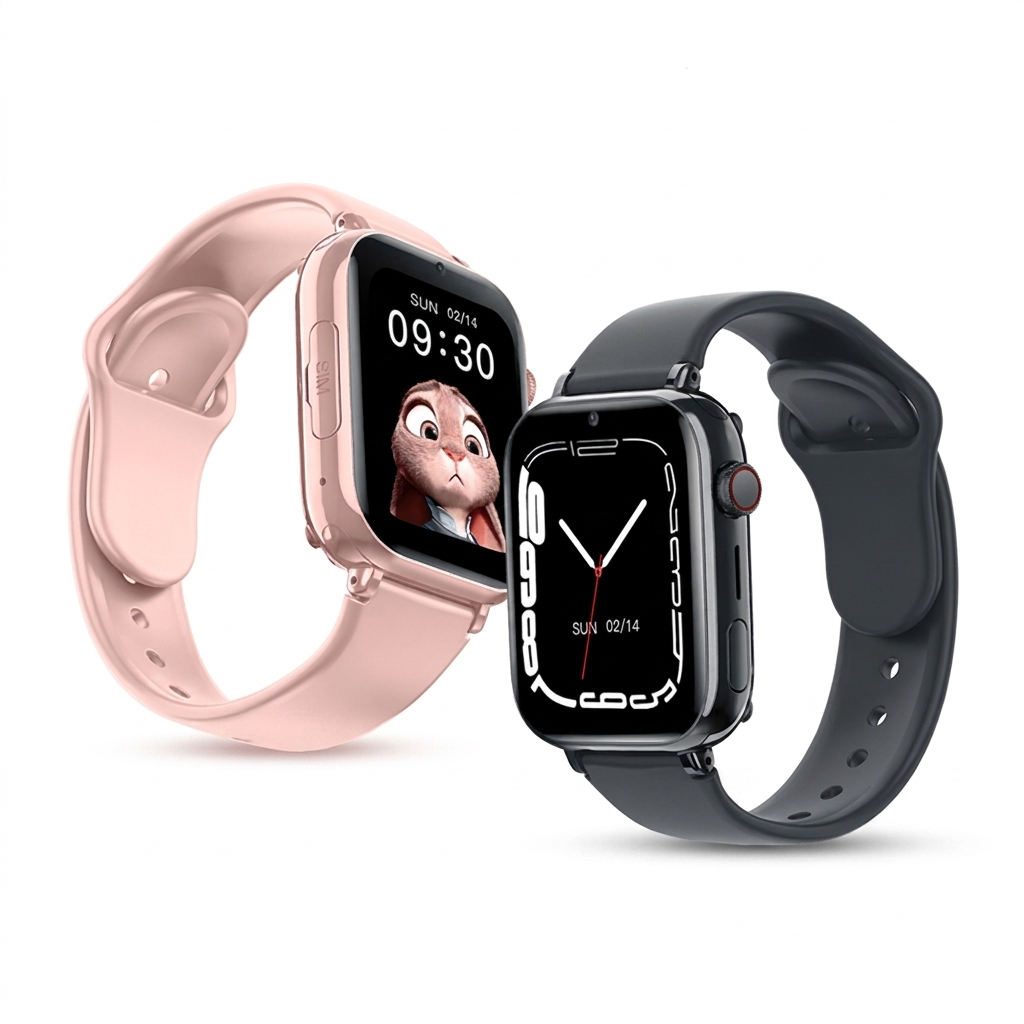 Slimme Kinderhorloge met 4G Videobellen en GPS-Tracking Roze Zwart Wit studio