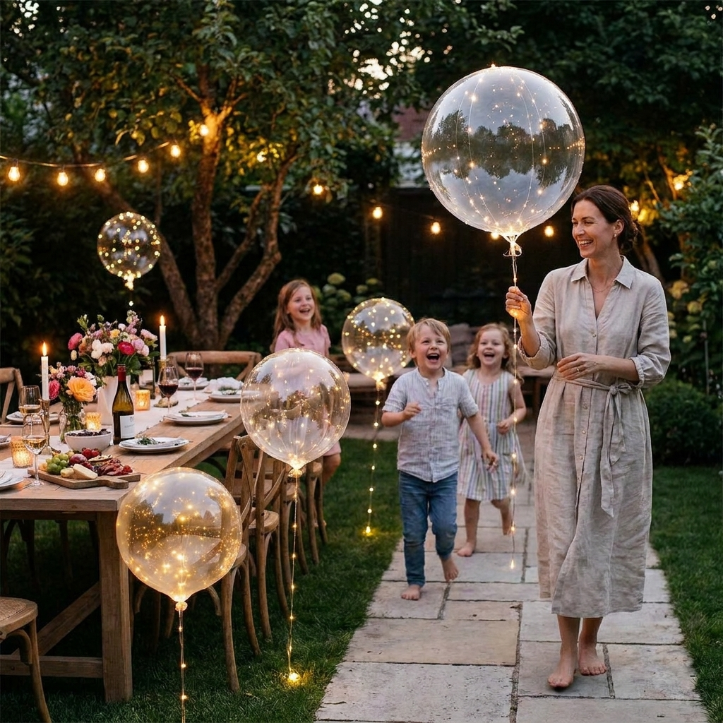 LED Ballonnen Transparant Warm Wit 45cm Set 10 Stuks 3m Lichtdraad Herbruikbaar Latex-vrij Verjaardag Bruiloft Feestdecoratie Batterij lifestyle