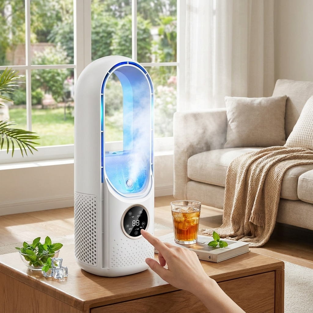Stille Draagbare Aircooler met Klingenloze Ventilator voor Thuis en Kantoor lifestyle