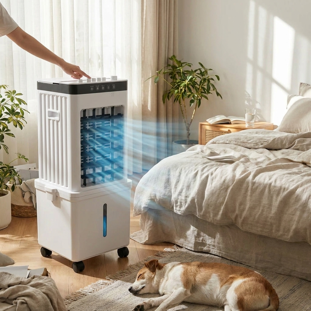 Luchtkoeler Mobiel 3-in-1 Zonder Afvoerslang Wit Slaapkamer Woonkamer Ventilator Luchtbevochtiger Luchtreiniger IJsblokjes Koeling lifestyle