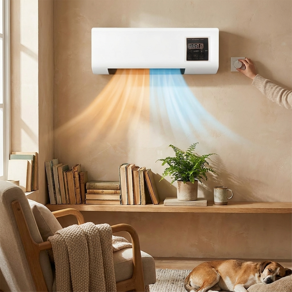 Airco Wandmontage 4-in-1 Klimaatunit Koeling Verwarming Ventilator Ontvochtiger LCD Afstandsbediening Timer Slaapkamer Kantoor Compact Fluisterstil studio