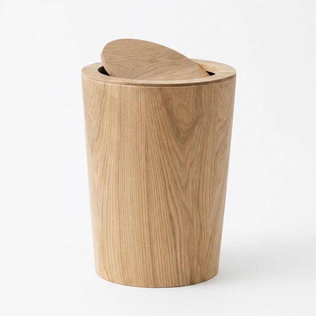 Houten Prullenbak Woonkamer Draaibaar Deksel Dubbelwandig Keuken Badkamer Kantoor Vuilnisbak Houtlook Afvalbak Bureau | Sansoti studio