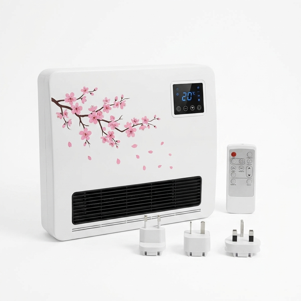 Airco Wandmontage Verwarming Koeling Bloesem Design Wit Rood LED Display Afstandsbediening Timer Fluisterstil Slaapkamer Kantoor Compact Ventilator Ontvochtiger | Sansoti studio