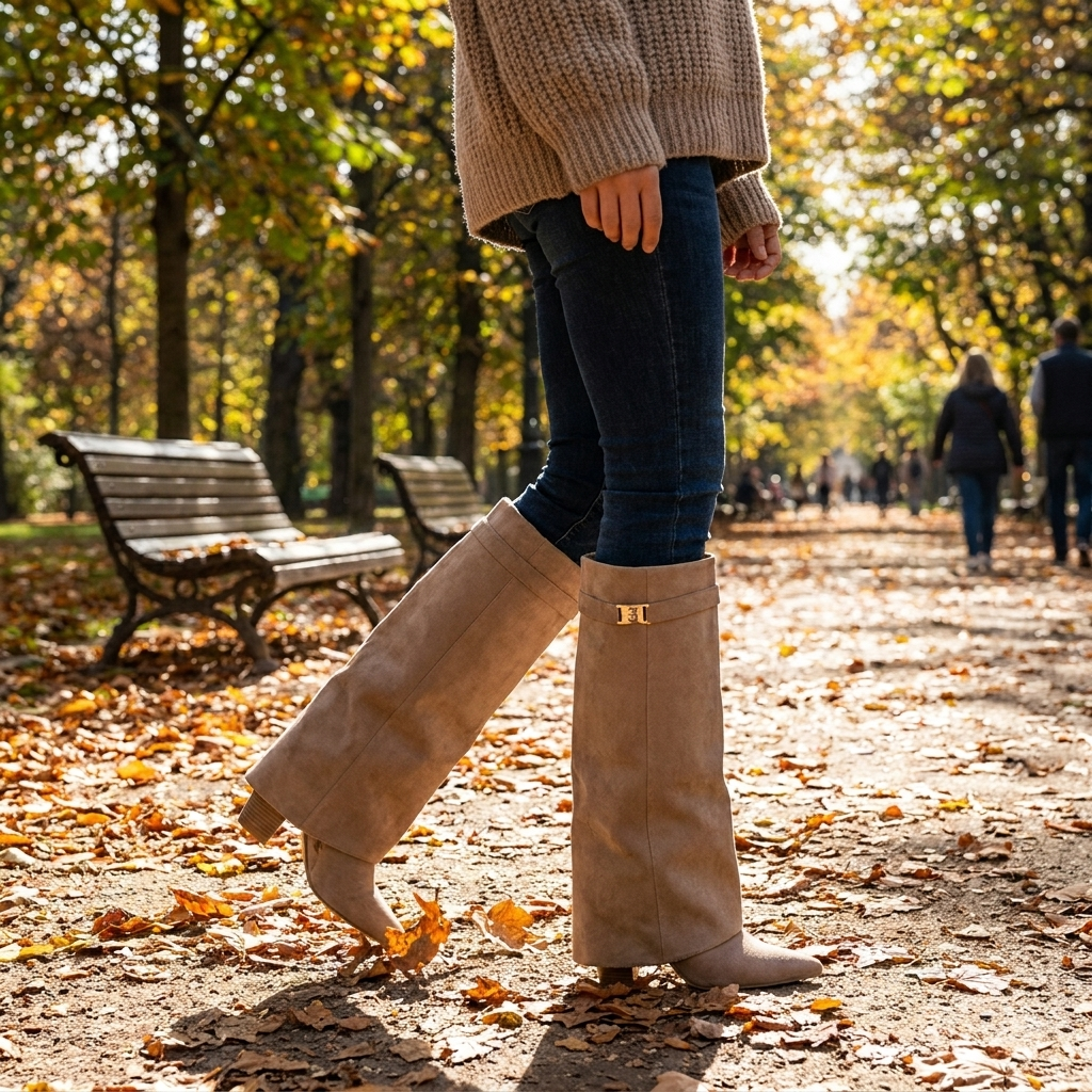 Dames Laarzen met Klapmouw 8,5 cm Blokhak Zacht Gevoerd 42 Zwart Beige Bruin | Sansoti lifestyle