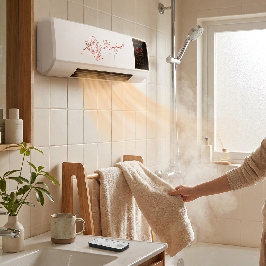Airco Wandmontage Verwarming Koeling Bloesem Design Wit Rood LED Display Afstandsbediening Timer Fluisterstil Slaapkamer Kantoor Compact Ventilator Ontvochtiger | Sansoti lifestyle