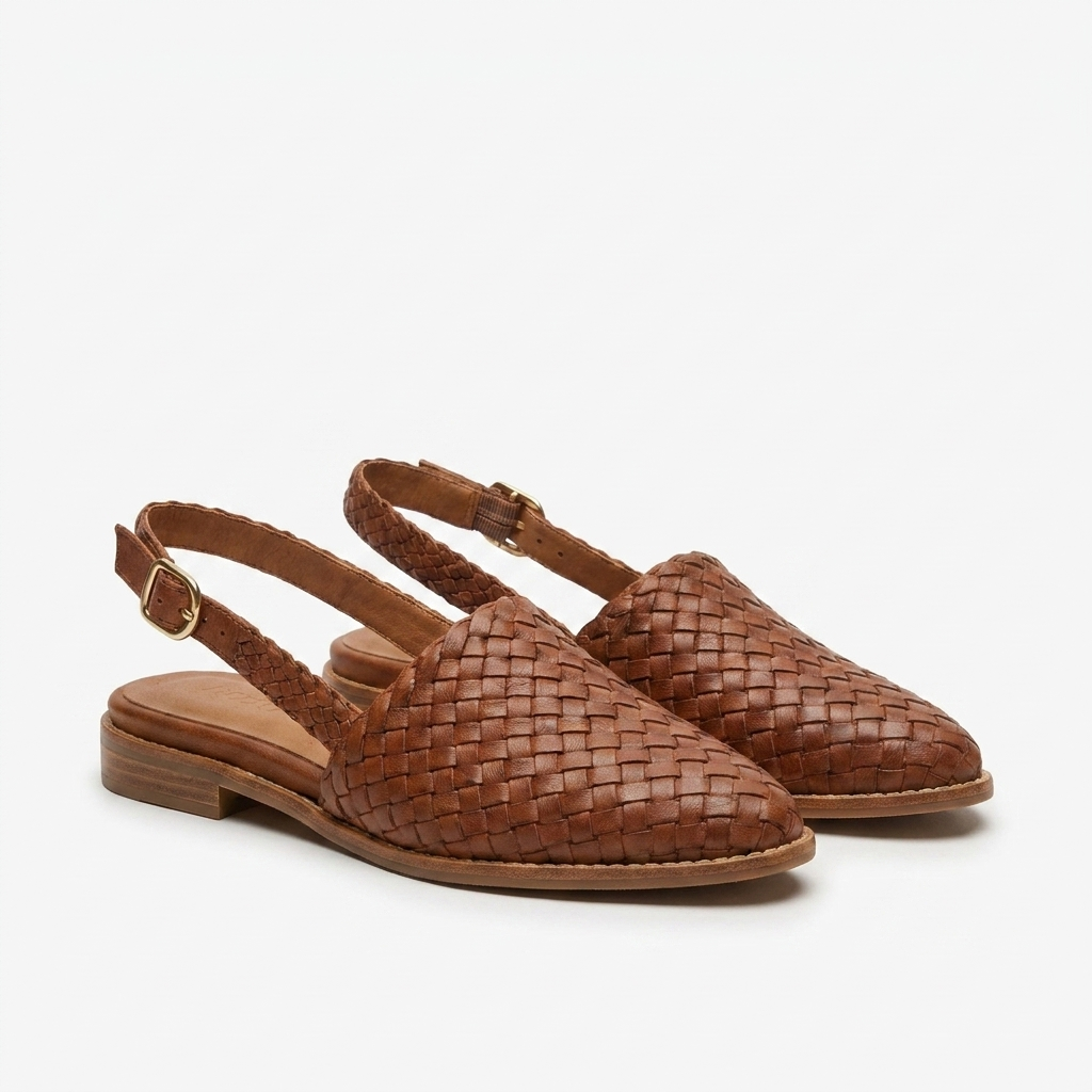 Gevlochten Slingback Sandaal met Lage Hak – Handgemaakt Look Instapper voor Dames – Zomerse Casual Schoen | Sansoti studio