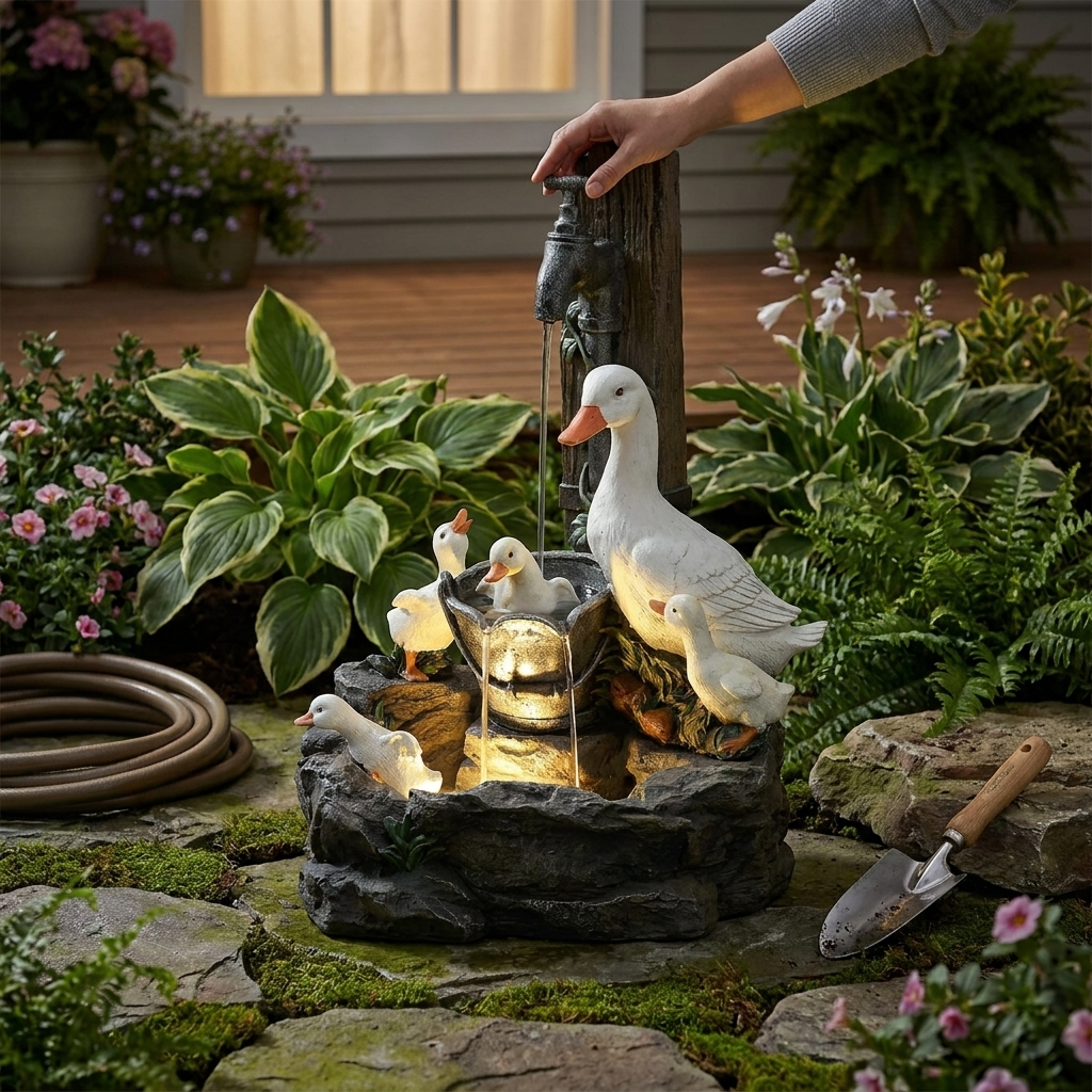 Tafelfonteintje op Zonne-energie met Dierenfiguur LED-verlichting Balkon Terras Tuin Decoratie | Sansoti lifestyle