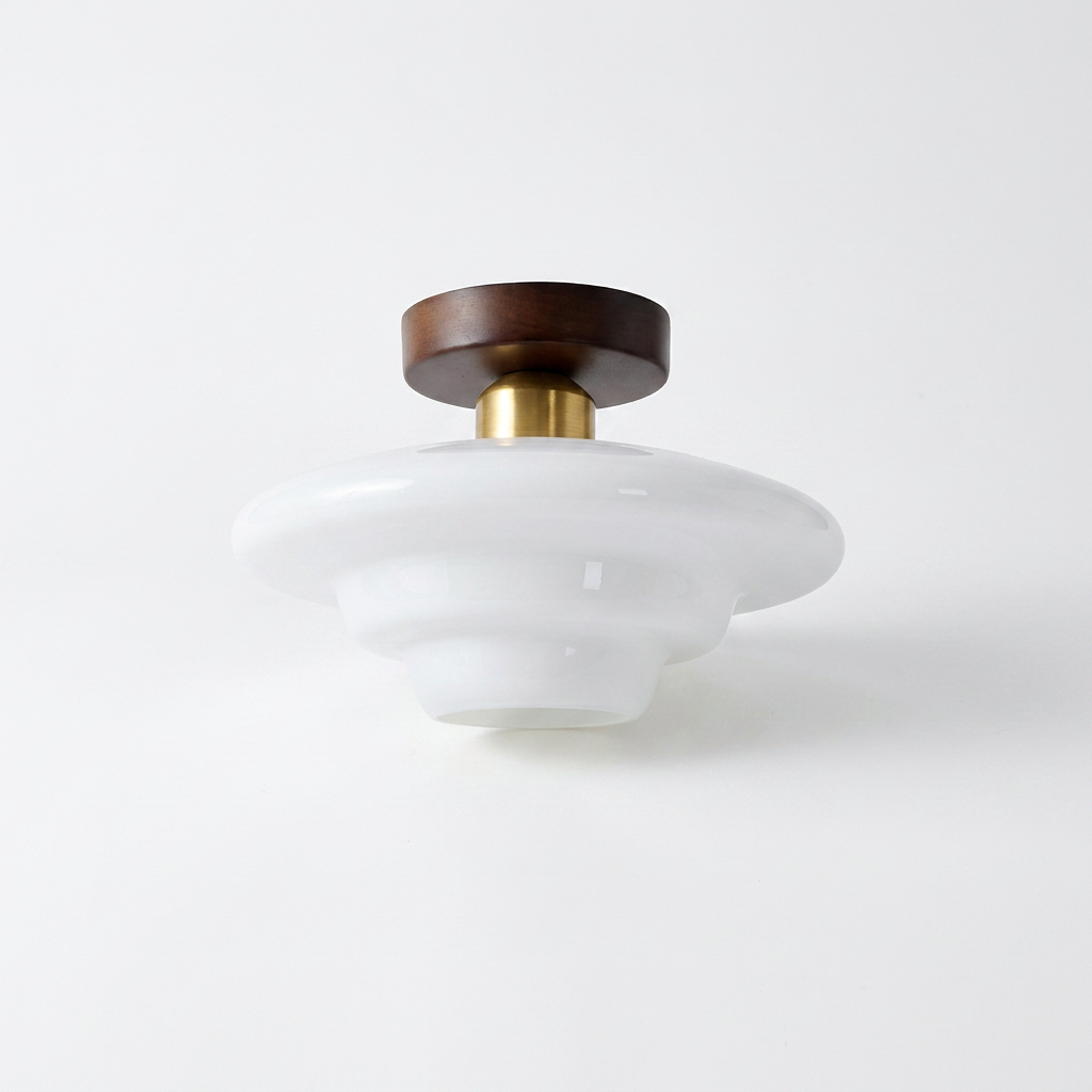 Plafondlamp Walnoot Hout Glas Scandinavisch E27 Hal Gang Keuken Eetkamer Nordic Naturel Koper | Sansoti studio