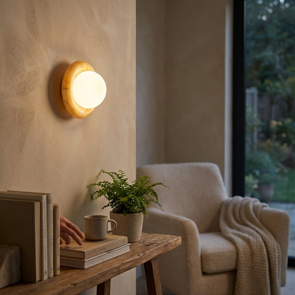 Ronde Jade Wandlamp met Glazen Kap – Luxe Natuursteen Design Verlichting 14 cm | Sansoti lifestyle