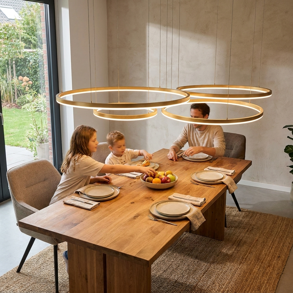 Hanglamp Ring LED Goud Zwart Metaal Acryl Dimbaar Woonkamer Eetkamer Slaapkamer lifestyle