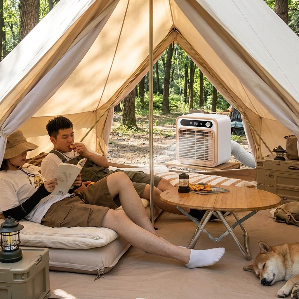 Mobile Portable Air Conditioner Split System for Tent Camping and Parked Vehicle without Permanent Installation lifestyle