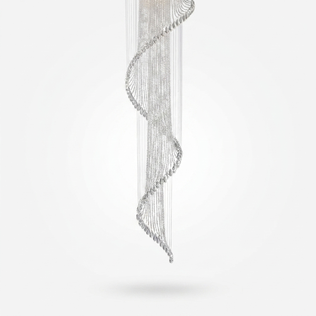 Lustre en cristal spirale moderne chrome GU10 escalier hall d'entrée grand plafond haut studio