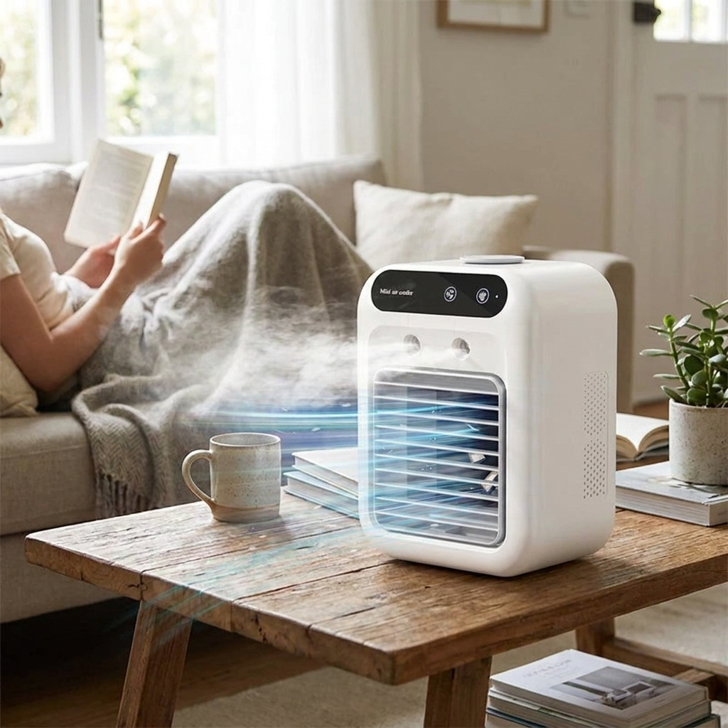 Compacte Mobiele Waterkoeler met USB Ventilator voor Bureau en Kantoor lifestyle