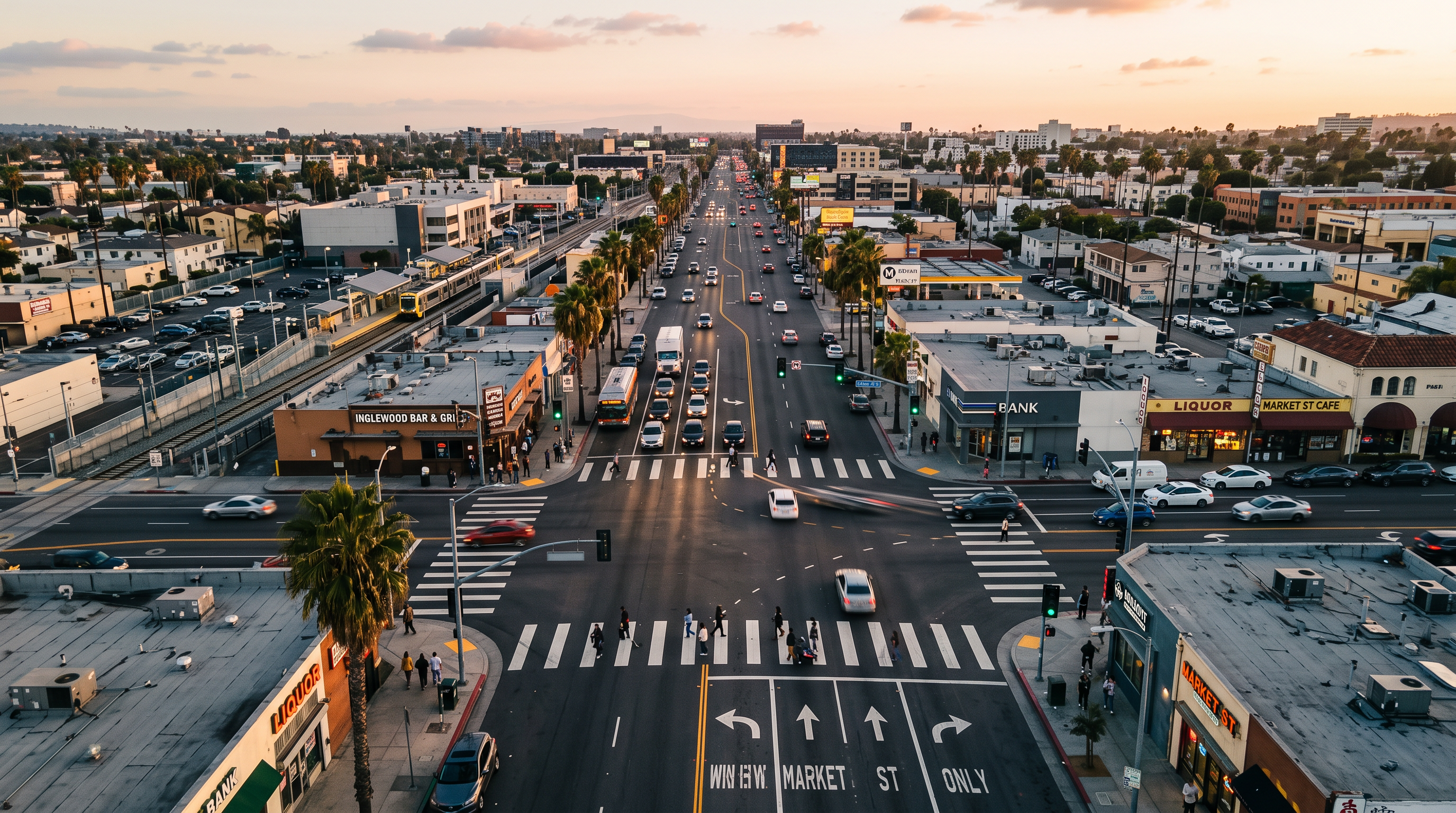 Aerial view of dangerous intersection in Inglewood CA - car accident data