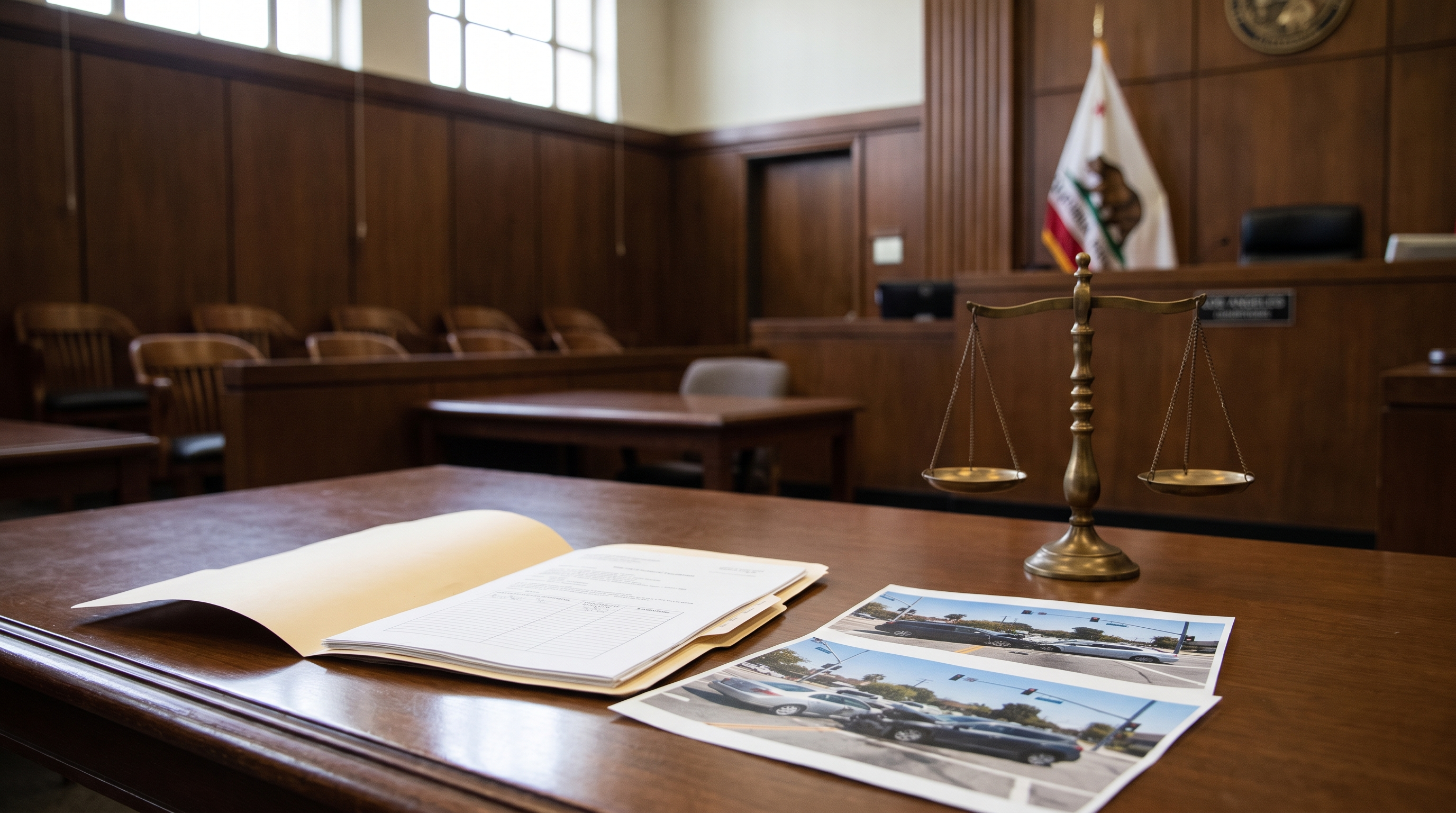 Los Angeles courtroom case file for a California comparative fault personal injury article