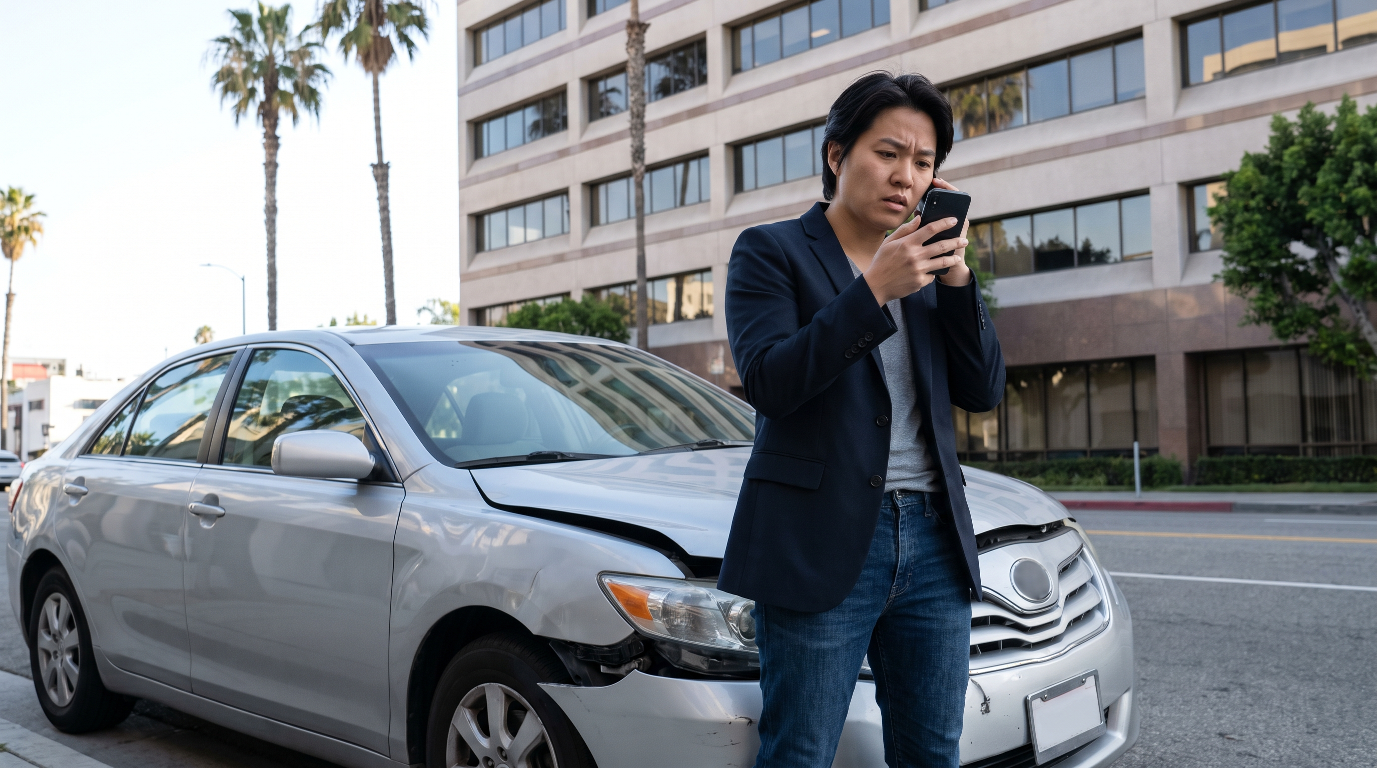 Los Angeles driver considering an insurance call after a car accident