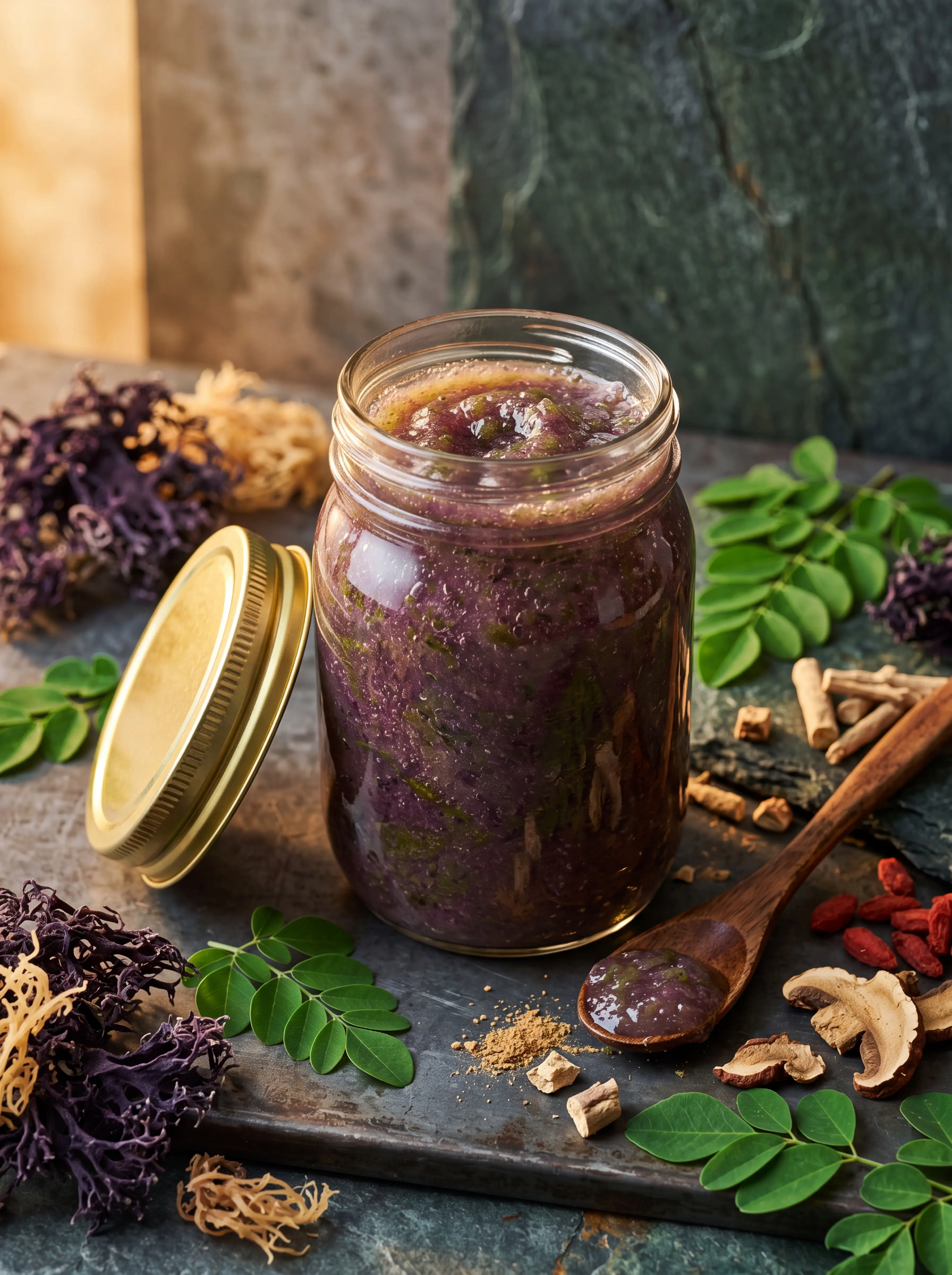 The Medicine Man Infused Sea Moss — three flavors in mason jars