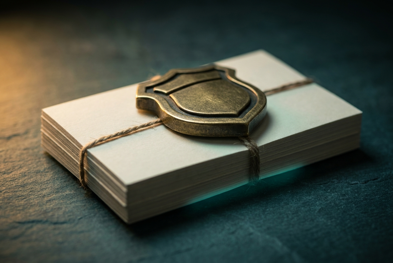 A brass shield on a stack of do-not-call cards