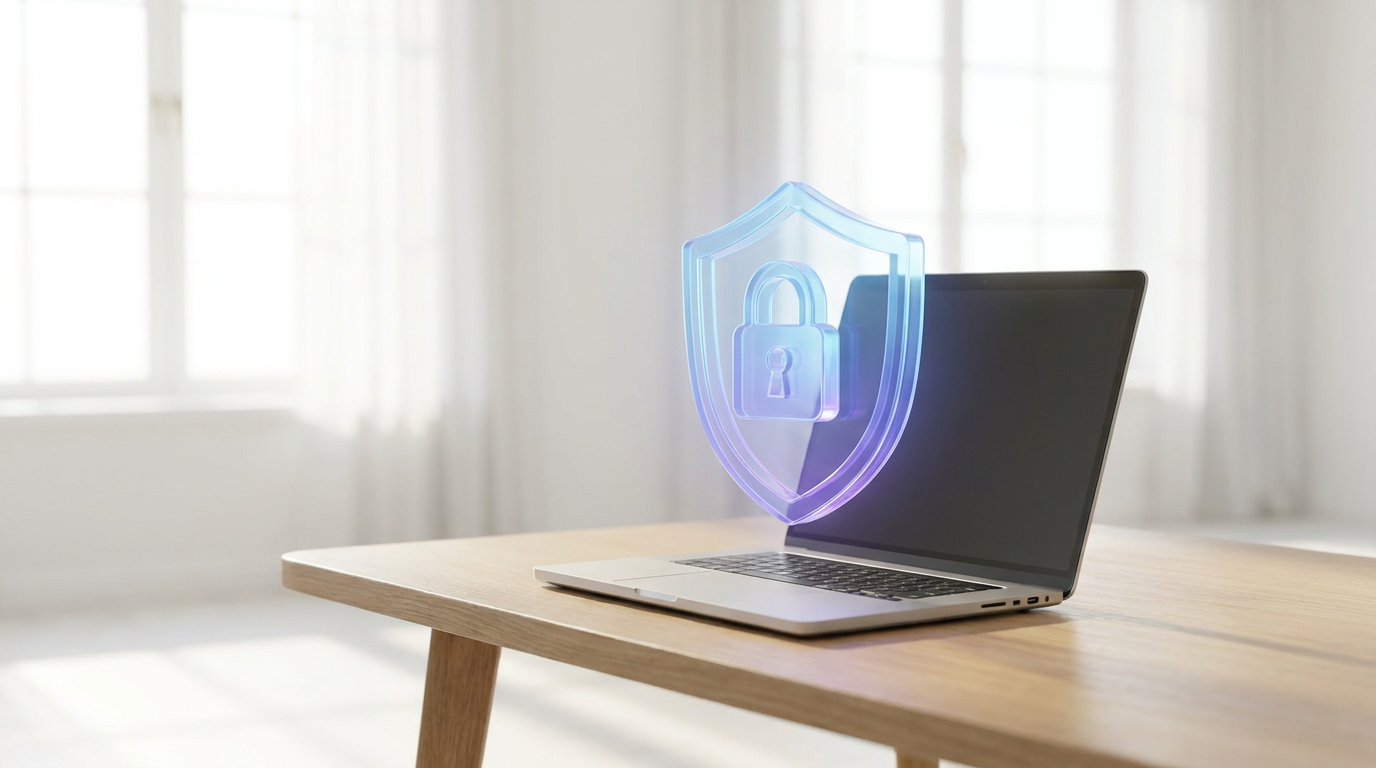 Schild und Schloss über einem Laptop – DSGVO und Datenschutz
