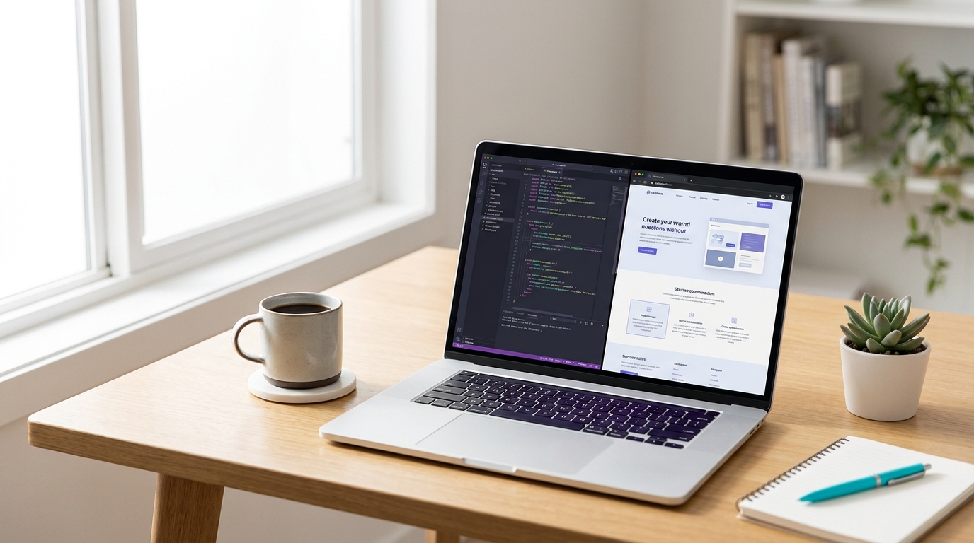 Code-Editor und Website-Vorschau auf einem Laptop