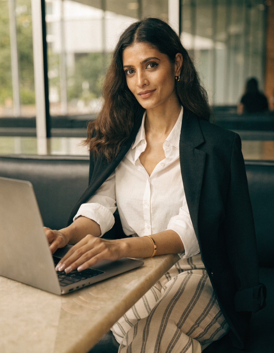 Portrait — professional studying between meetings