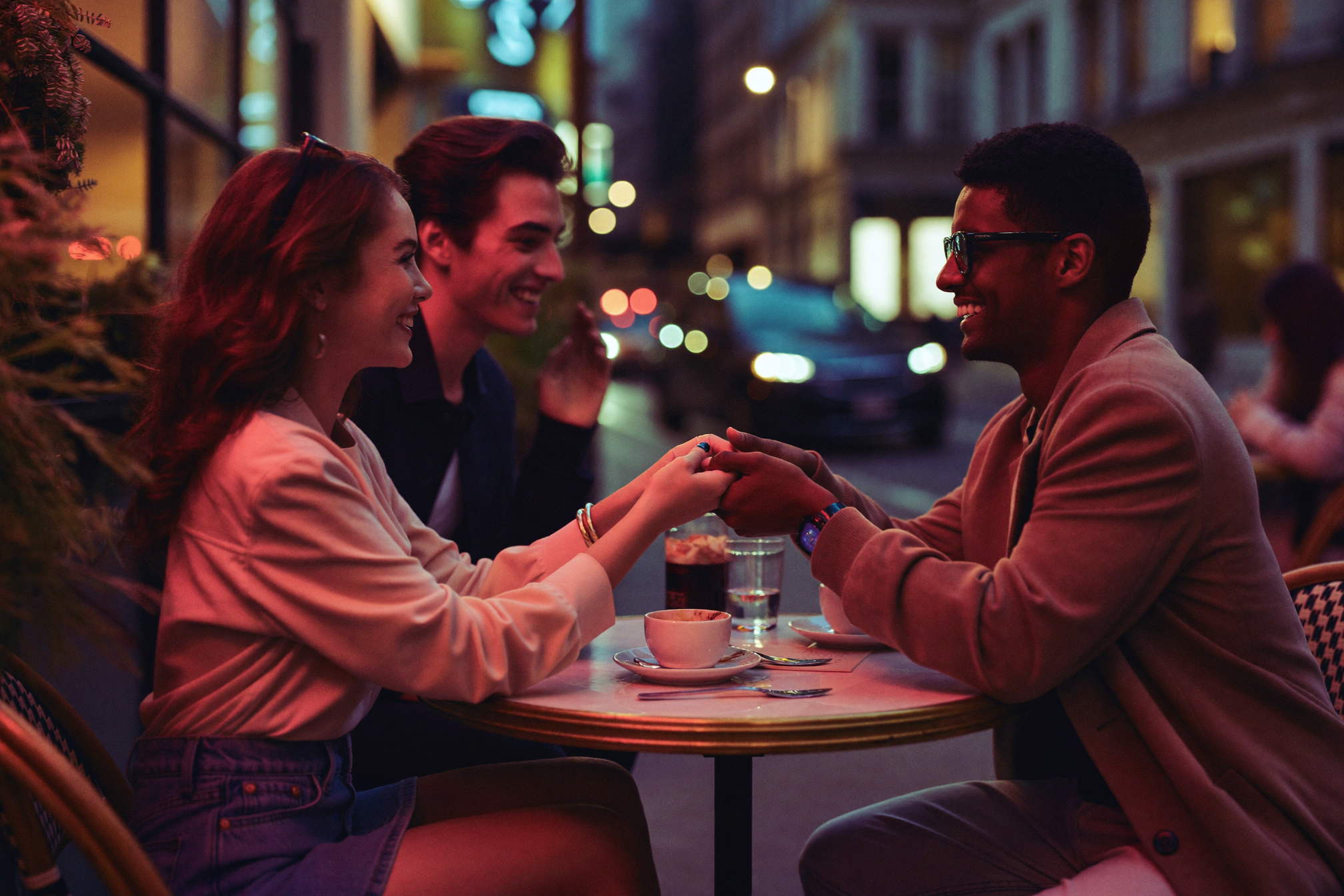 Couple meeting at a street cafe