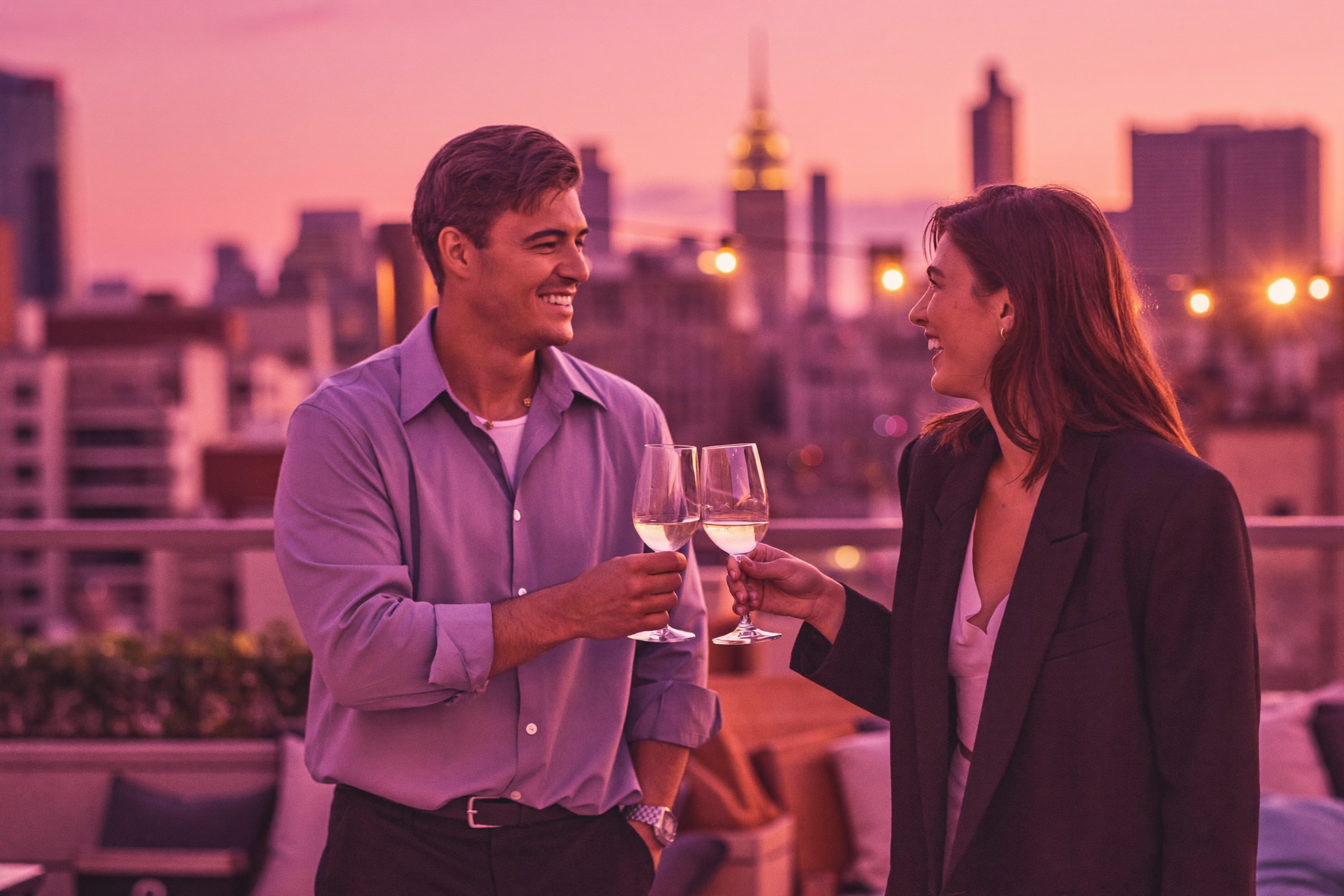 Rooftop date at sunset