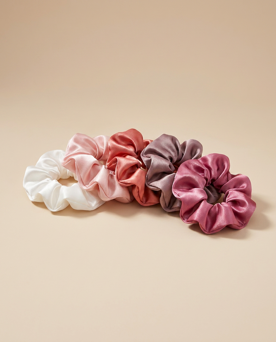 PINK AND NEUTRALS SILK SCRUNCHIE SET