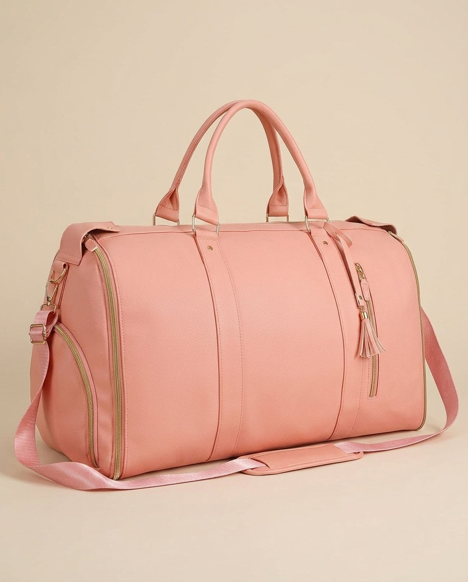 Carry On Leather Bag for Women - Premium Convertible Garment Duffel for Travel, Great as a Garment Bag for Suits and Dresses, with Shoe Pocket and Cute Shoulder Strap