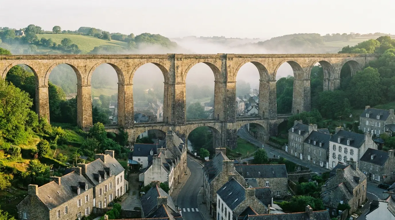 Viaduc de pierre enjambant la vallée au-dessus des toits de Morlaix