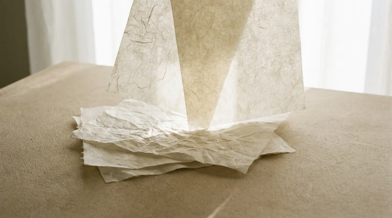 Feuilles de papier fines en transparence, lumière douce