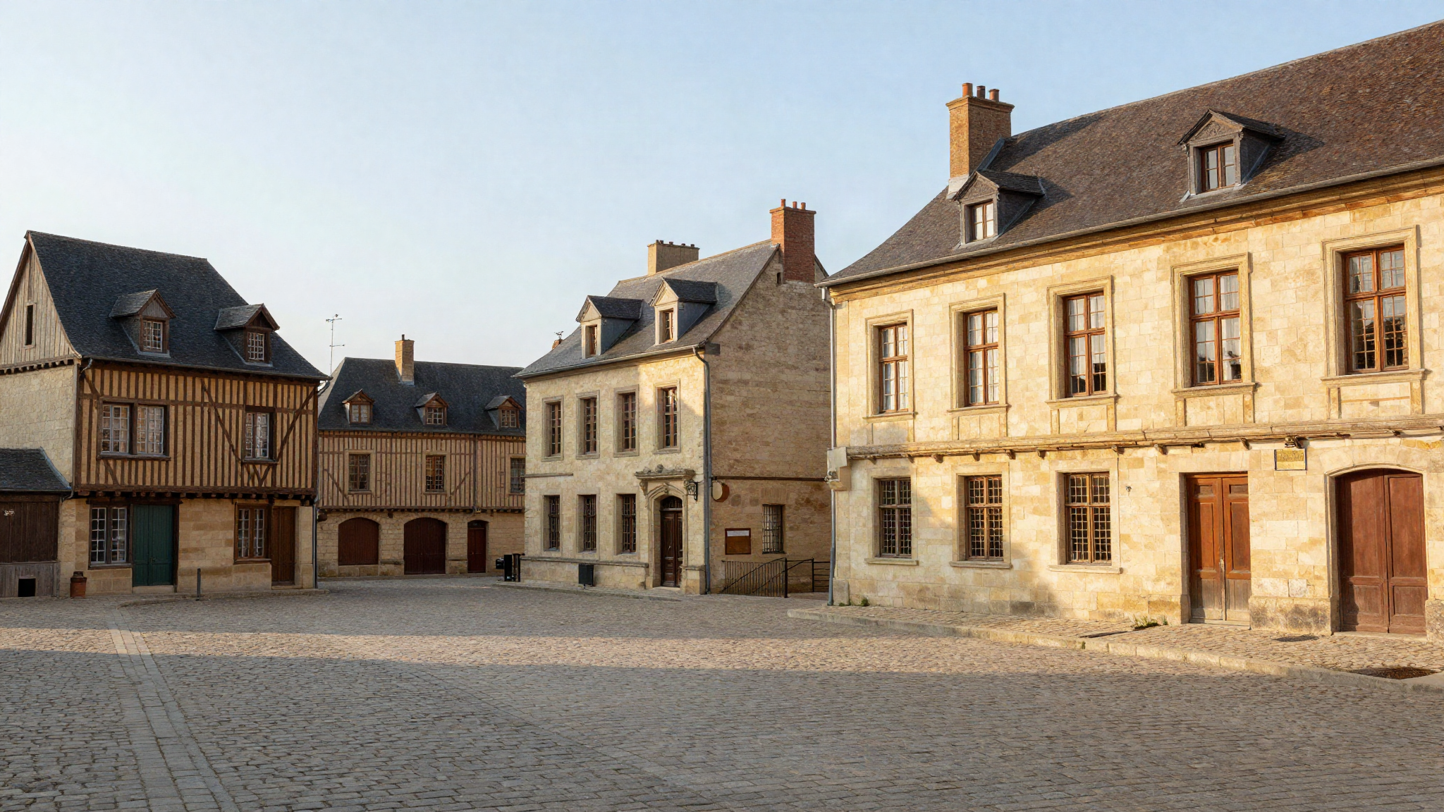 Facades de tuffeau et maisons a colombages sur une place de Tours en fin d apres-midi