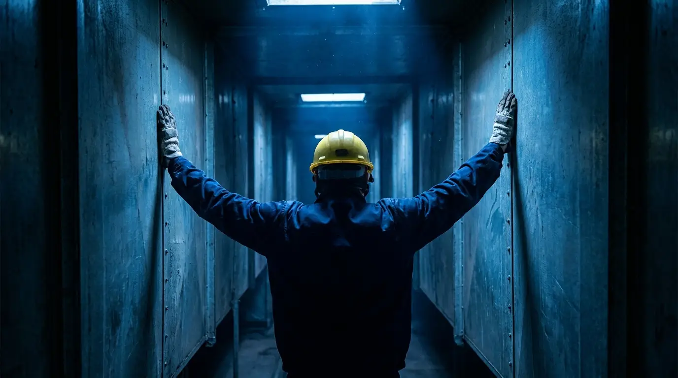 Técnico industrial inspeccionando ductos de extracción