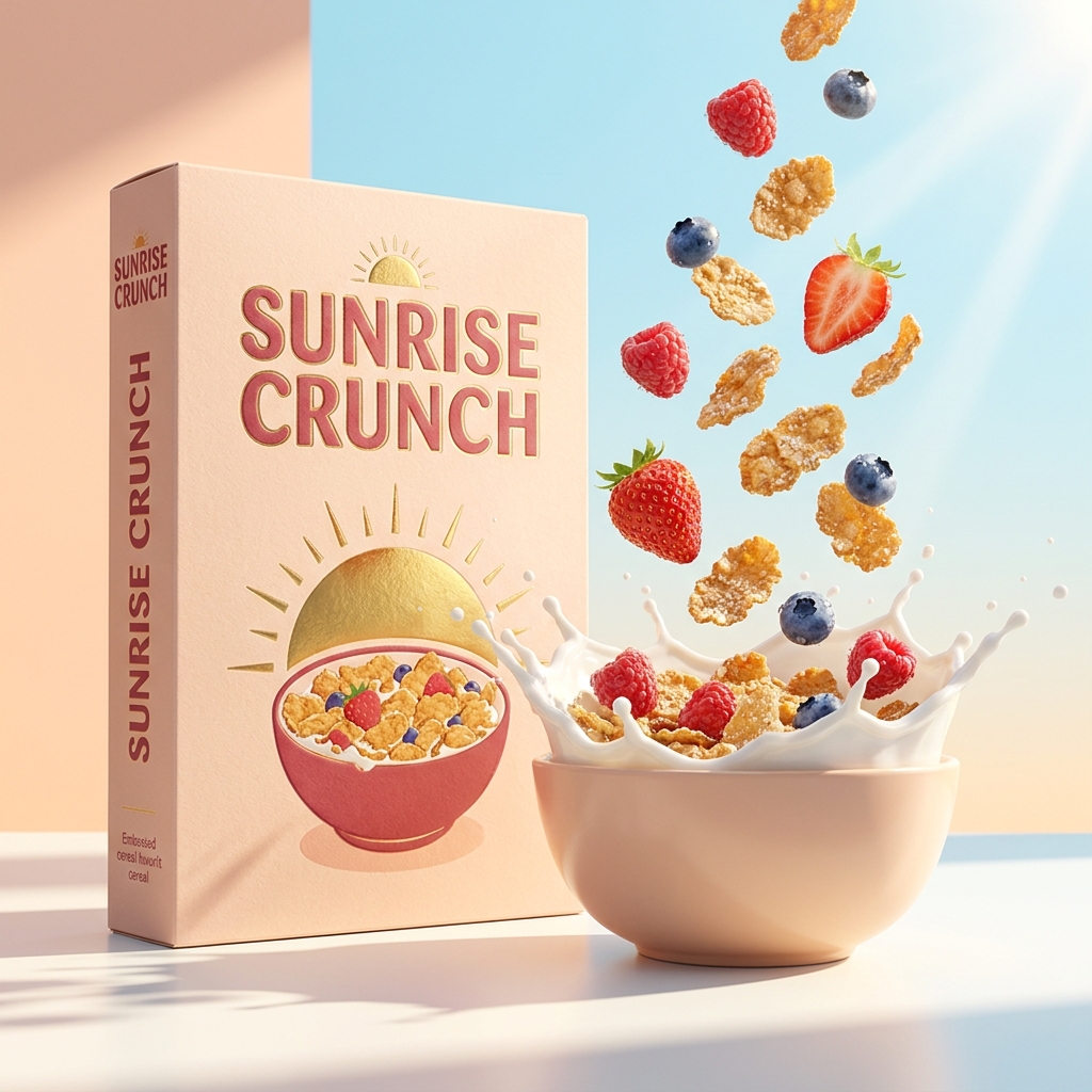 Cereal box with milk splash