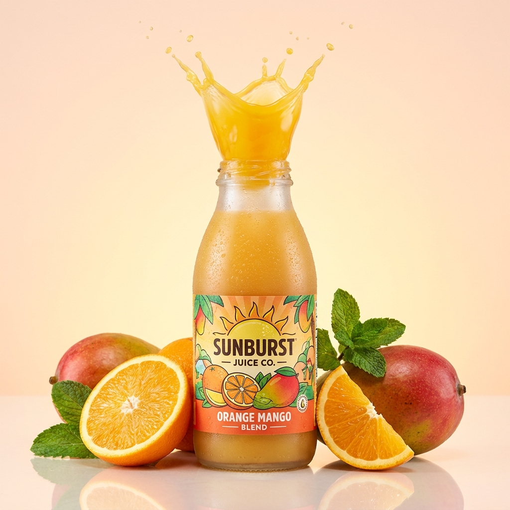 Fresh juice bottle with splash