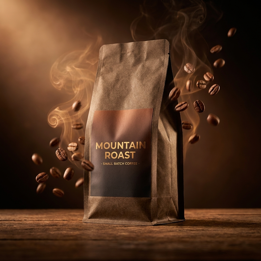 Roasted coffee bag with beans