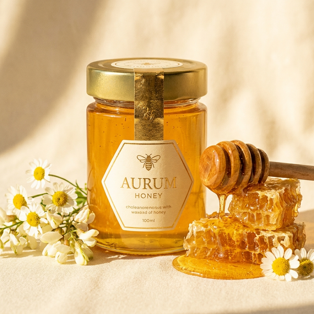 Honey jar with wooden dipper